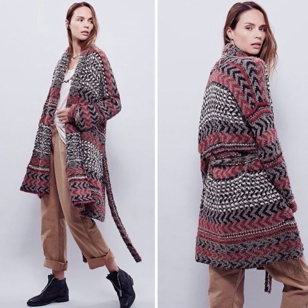 Free People Red and Black Patterned Cardigan XS - Picture 1 of 8